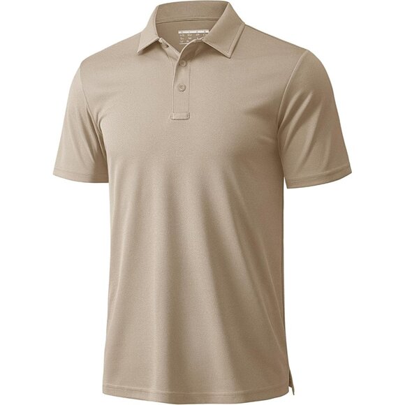 Men's Khaki Short Sleeve Quick Dry Collared Moisture Wicking Polo Shirts